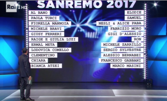 FESTIVAL DI SANREMO i nomi dei big e dei giovani edizione 2017 FESTIVAL DI SANREMO i nomi dei big e dei giovani edizione 2017