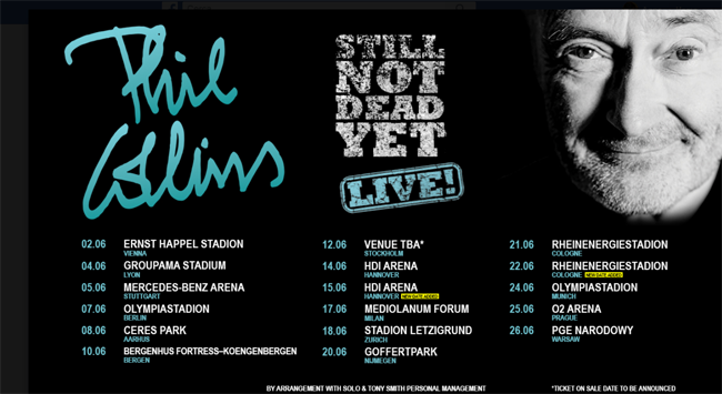 PHIL COLLINS TORNA SUL PALCO : IN ITALIA IL 17 GIUGNO 2018 PHIL COLLINS TORNA SUL PALCO : IN ITALIA IL 17 GIUGNO 2018
