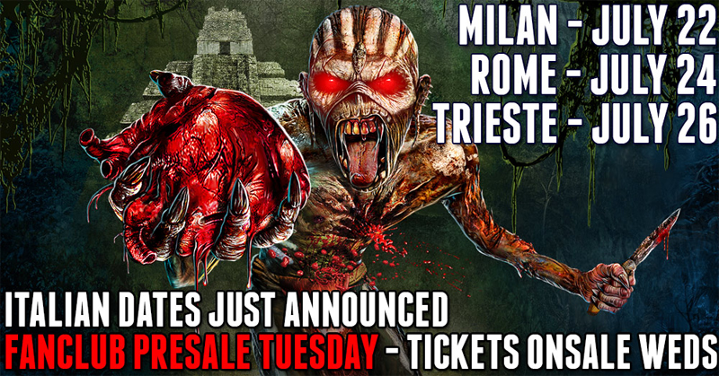 IRON MAIDEN: tre concerti in Italia a Luglio 2016 IRON MAIDEN: tre concerti in Italia a Luglio 2016