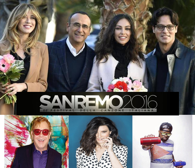 SANREMO 2016 prima serata con Pausini, Elton John, Maitre Gims , il trio Aldo Giovanni e Giacomo