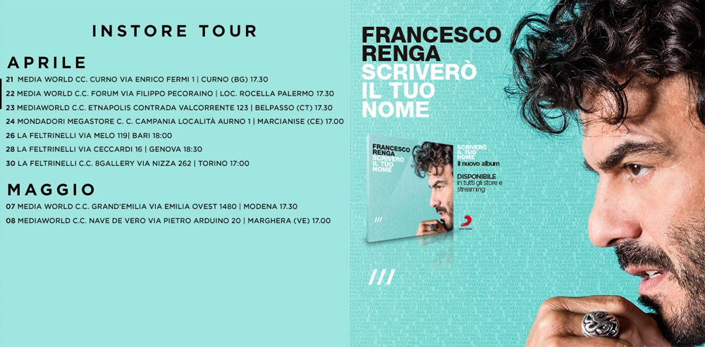 FRANCESCO RENGA n1 Itunes Top Album con SCRIVERO IL TUO NOME