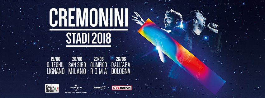 CESARE CREMONINI 60 MILA BIGLIETTI IN 4 GIORNI PER IL TOUR “STADI 2018” CESARE CREMONINI 60 MILA BIGLIETTI IN 4 GIORNI PER IL TOUR “STADI 2018”